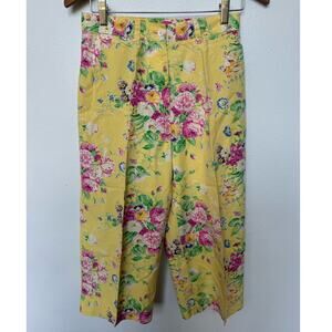 Lauren Ralph Lauren VTG Floral Capri Pants Cotton Yellow Cottage Women 6 Petite